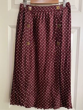 Zara Wine and White Polka Dot Midi Skirt with Gold Buttons